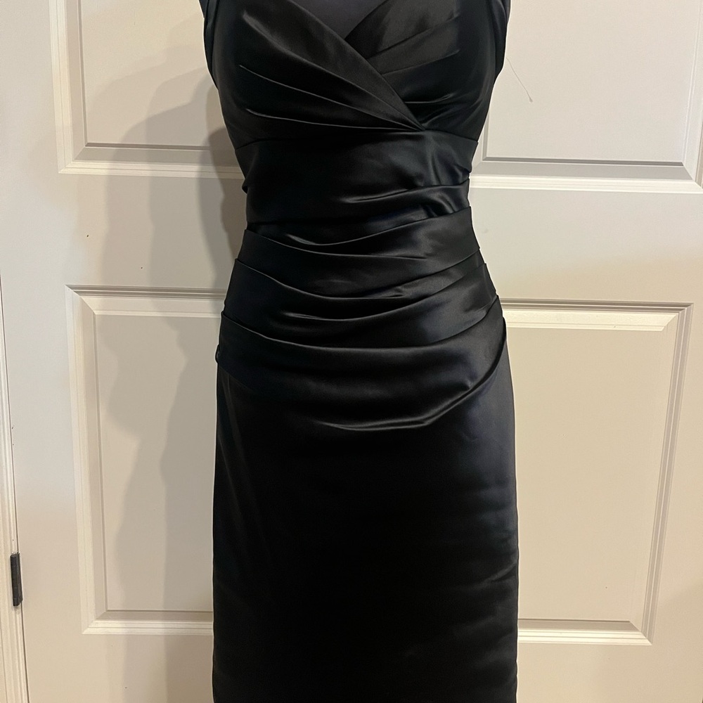 Bill Levkoff Black Satin Midi Dress
